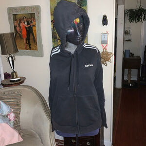 Women's Adidas Black White Stripe Full Zip Hoodie Size L